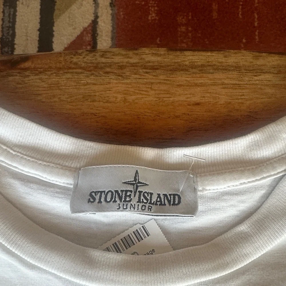 Stone Island Kids White Tee with Black Graphic - Picture 2 of 4